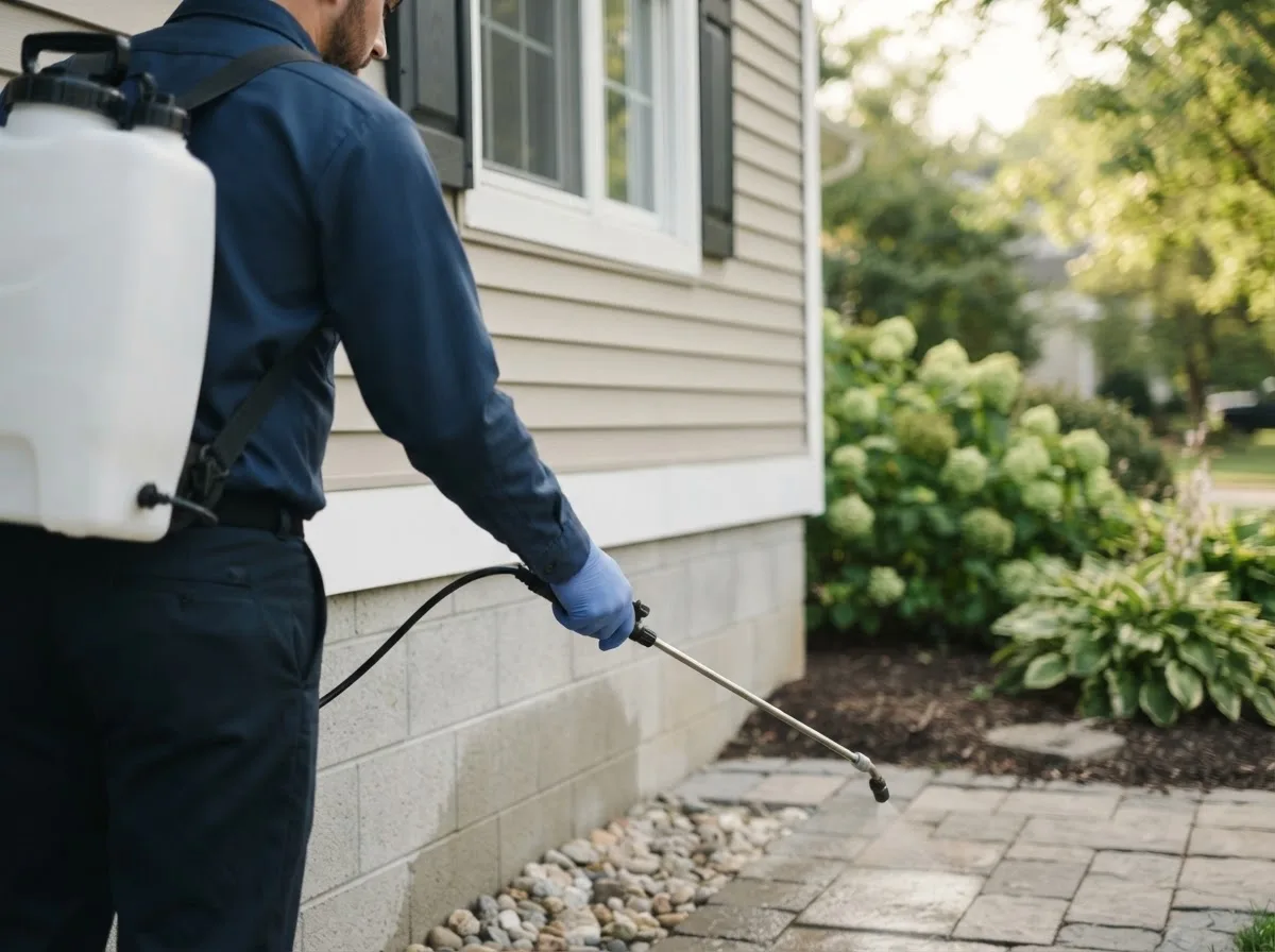 Pest control technician inspecting a home in Medfield, MA
